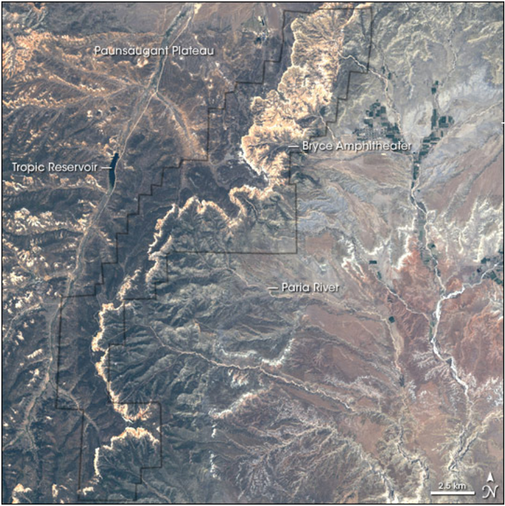 Bryce Canyon National Park -- Jesse Allen createde this NASA Earth Observatory image using data obtained courtesy of the University of Marylands Global Land Cover Facility.